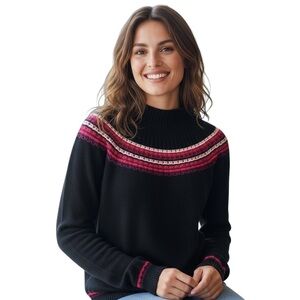 IZOD Mock Neck Women Medium Knit Sweater Cozy Dainty Navy Pink Lounge